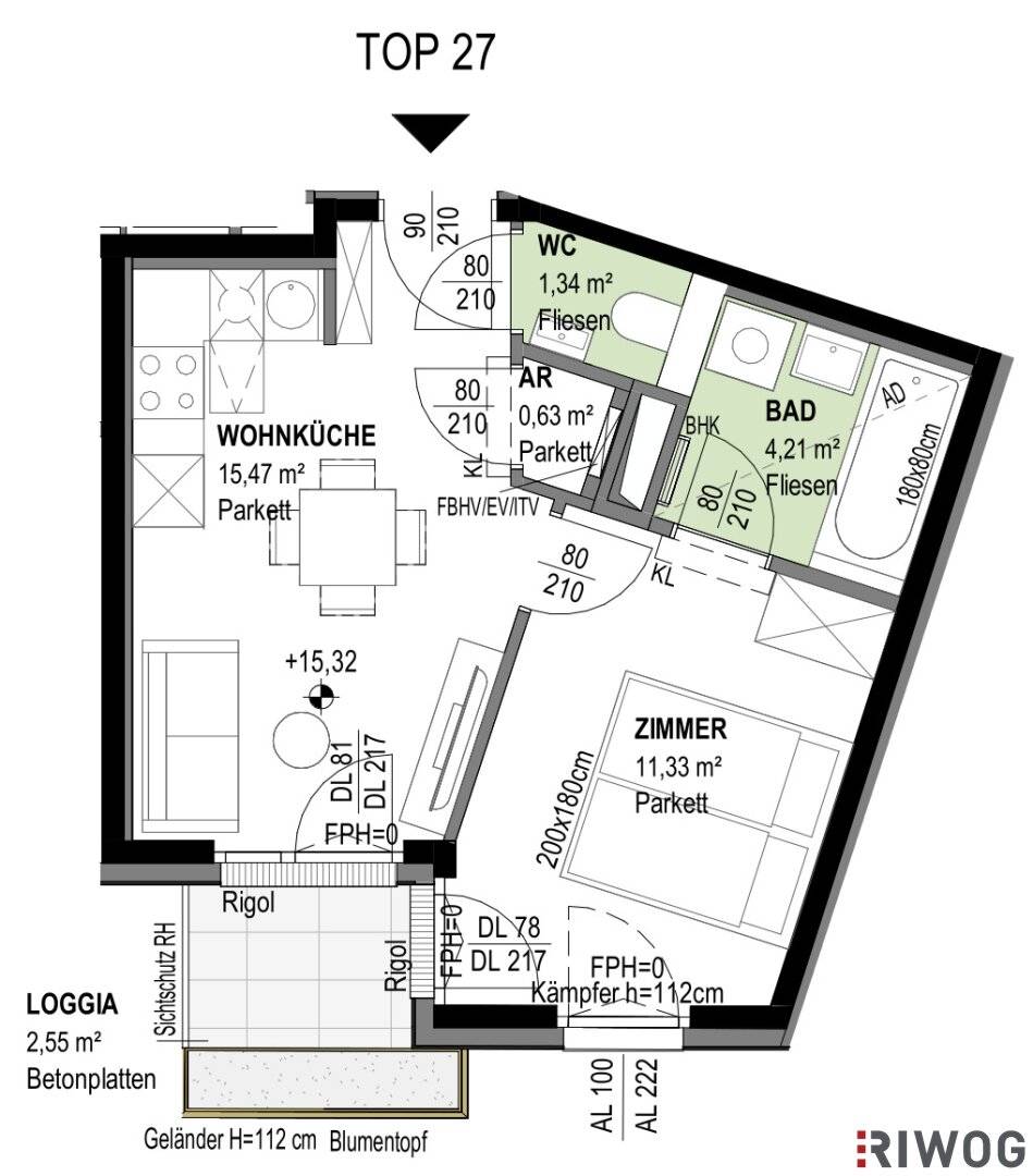 ERSTBEZUG mit Loggia | 2-Zimmer DG-Wohnung ohne Schrägen | Klimaanlage | Fernwärme | Fassadenbegrünung | TG-Stellplatz optional | Nachhaltiges Wohnbauprojekt