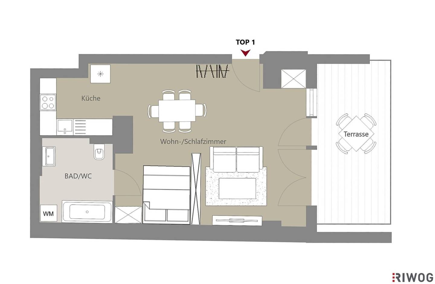 Tiny apartment with terrace completely facing the inner courtyard | Air-Heat Pump