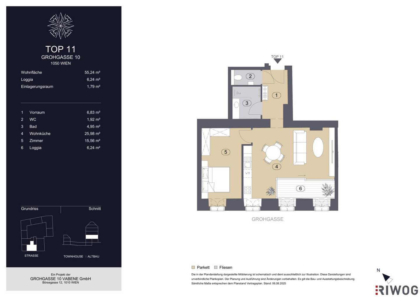 GROHGASSE 10 | high-quality equipped 2-room old building apartment with sunny loggia | first occupancy after renovation