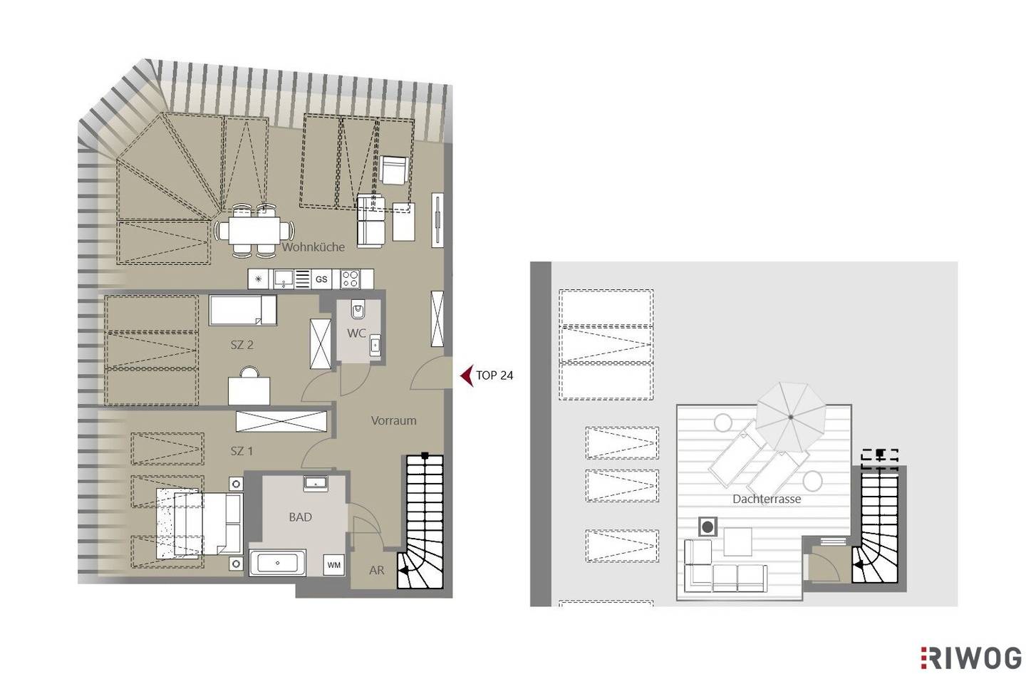Air conditioned attic apartment with a generous roof terrace | air heat pump