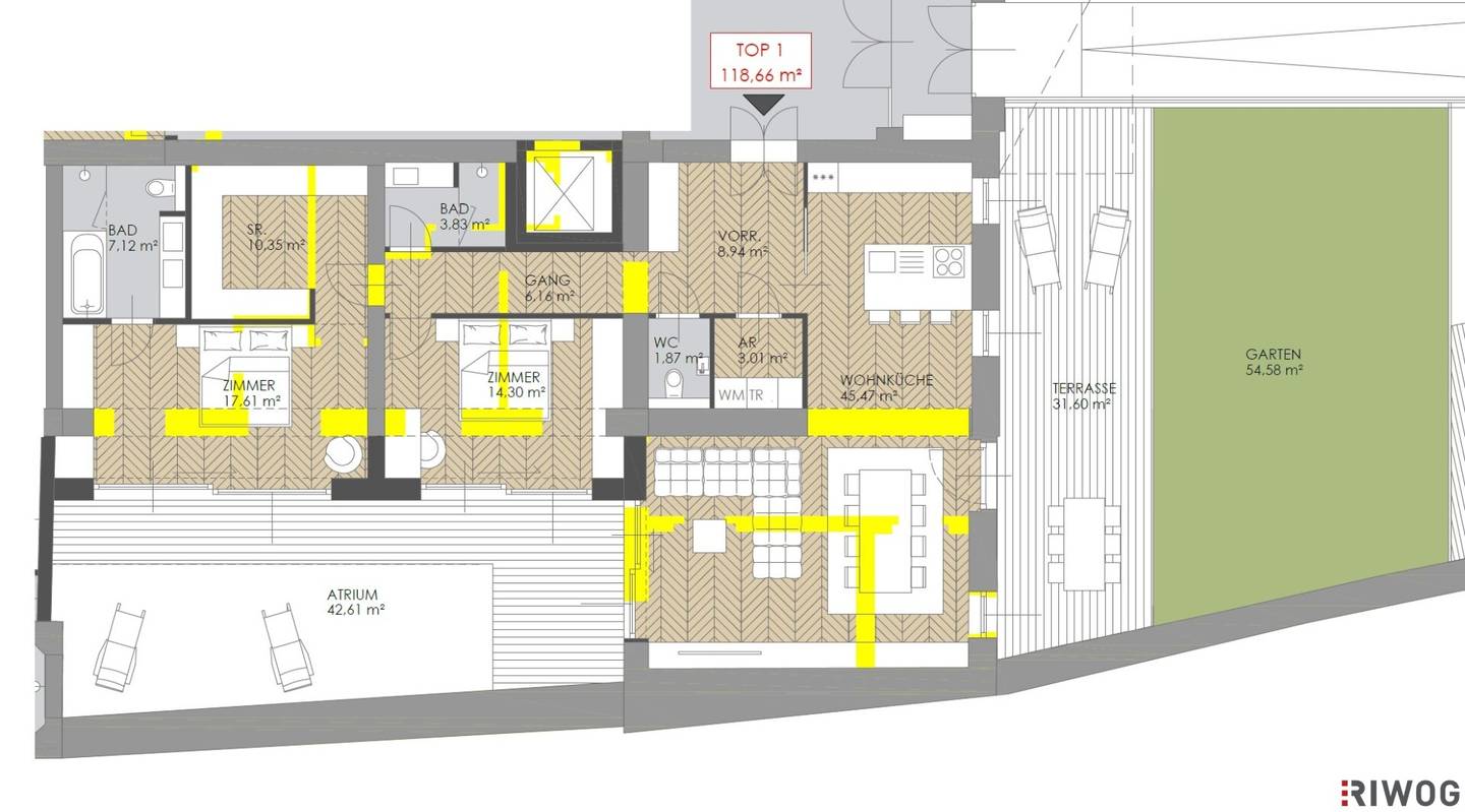 Historical Villa Seutter | renovation needed 3 room garden apartment with atrium in green tranquil location near the subway | 4.40 m ceiling height