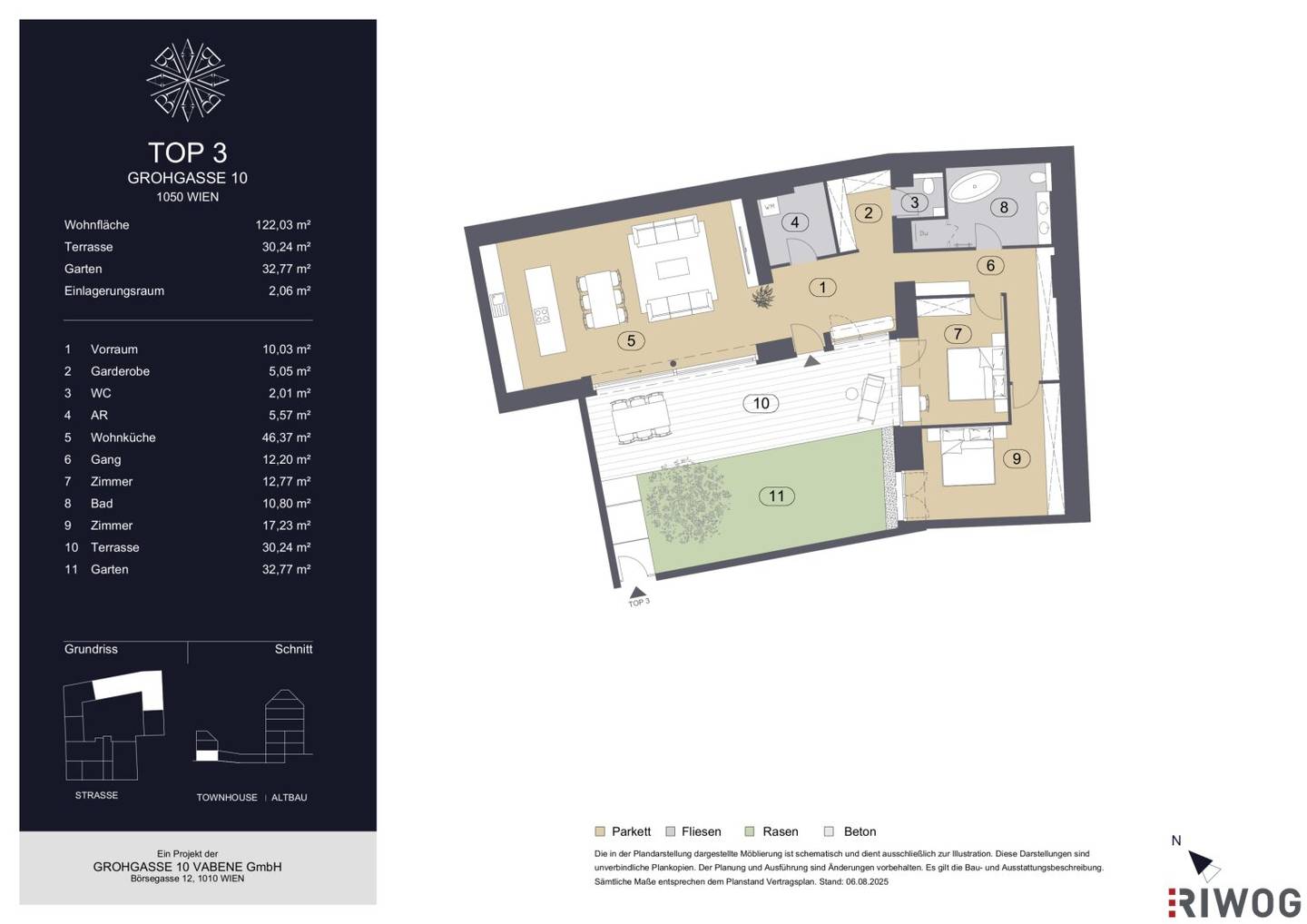 Grohgasse 10 | south-facing 3-room garden apartment in historic townhouse | completely courtyard-side | district heating and floor cooling
