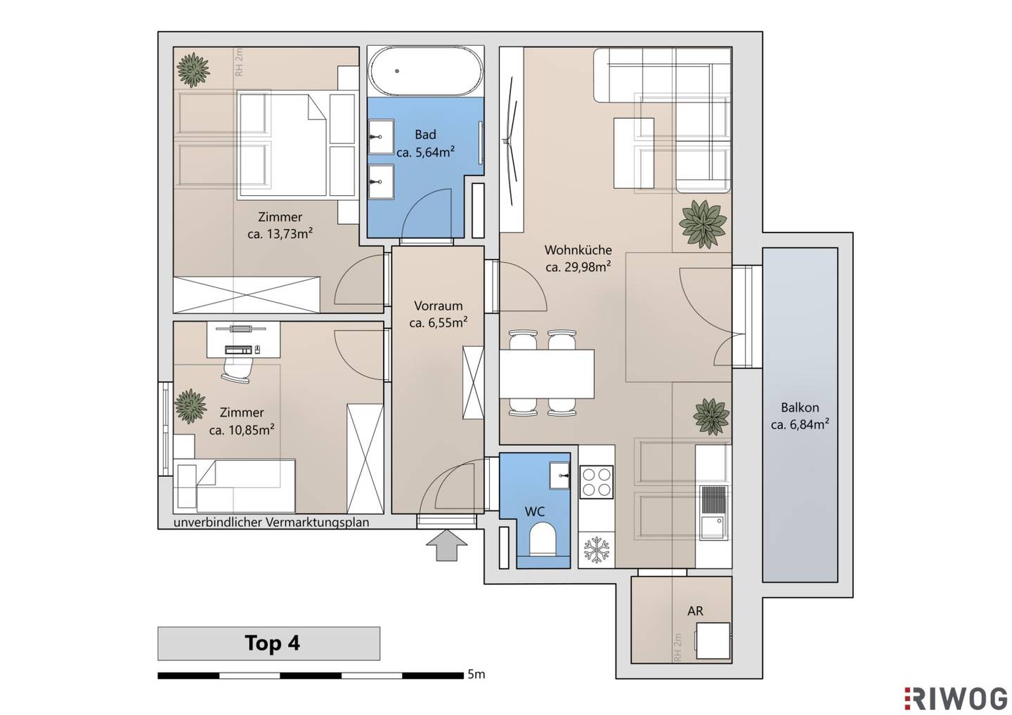Erstbezug nach Errichtung | 3-Zimmer Dachgeschosswohnung mit Balkon in ruhigen Innenhof | PKW-Abstellplatz | fertiggestellt & bezugsbereit