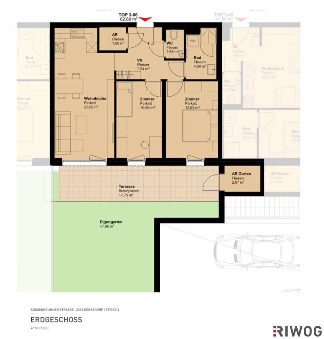 Three-room first occupancy with private garden and terrace in new build project