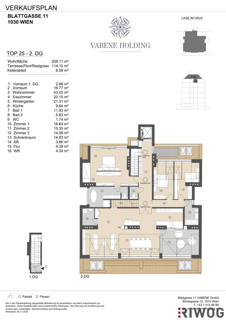 Spectacular top class penthouse | Winter garden with fold out windows | approx 114 m² rooftop terrace with pool option | bedrooms facing the courtyard | 360° tour