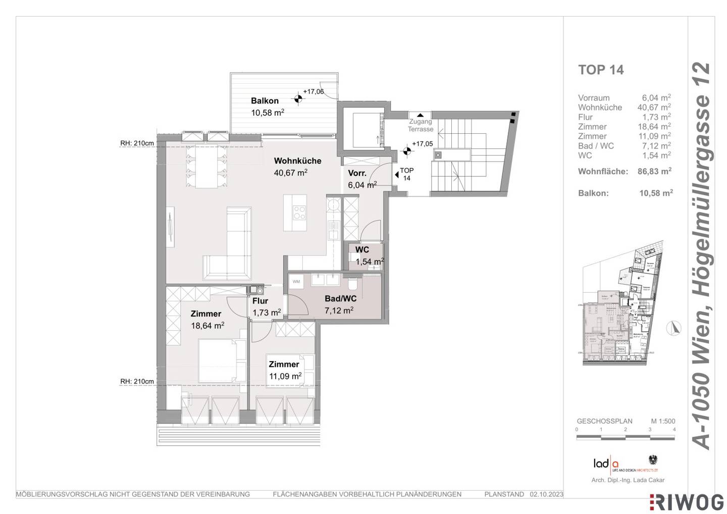 Three room new build apartment with balcony, approximately 41 m² living kitchen, first occupancy, near Siebenbrunnenplatz, Högelmüllergasse 12