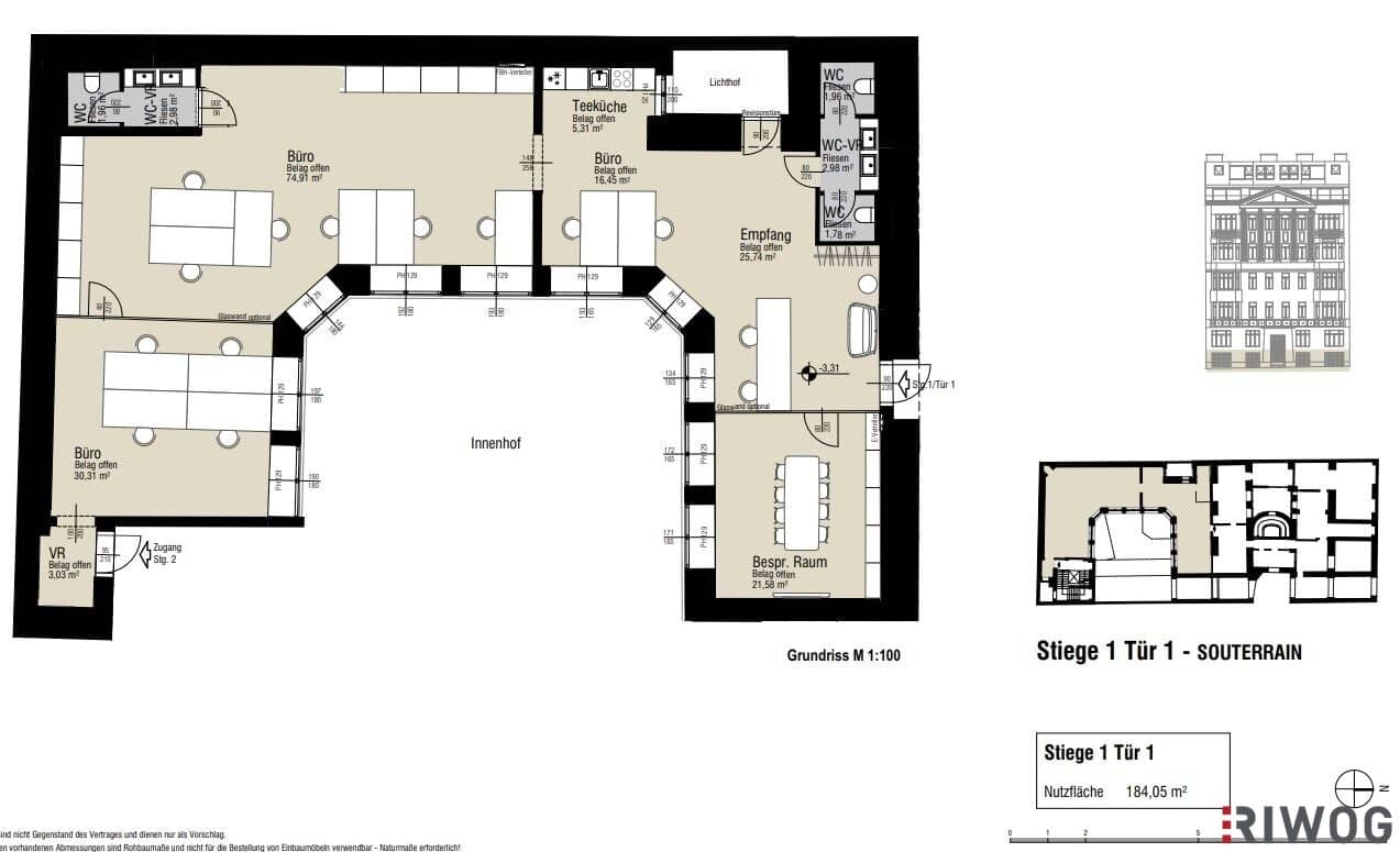 5.5% return - Office in an elaborately renovated historic building with technical refinements and top tenant