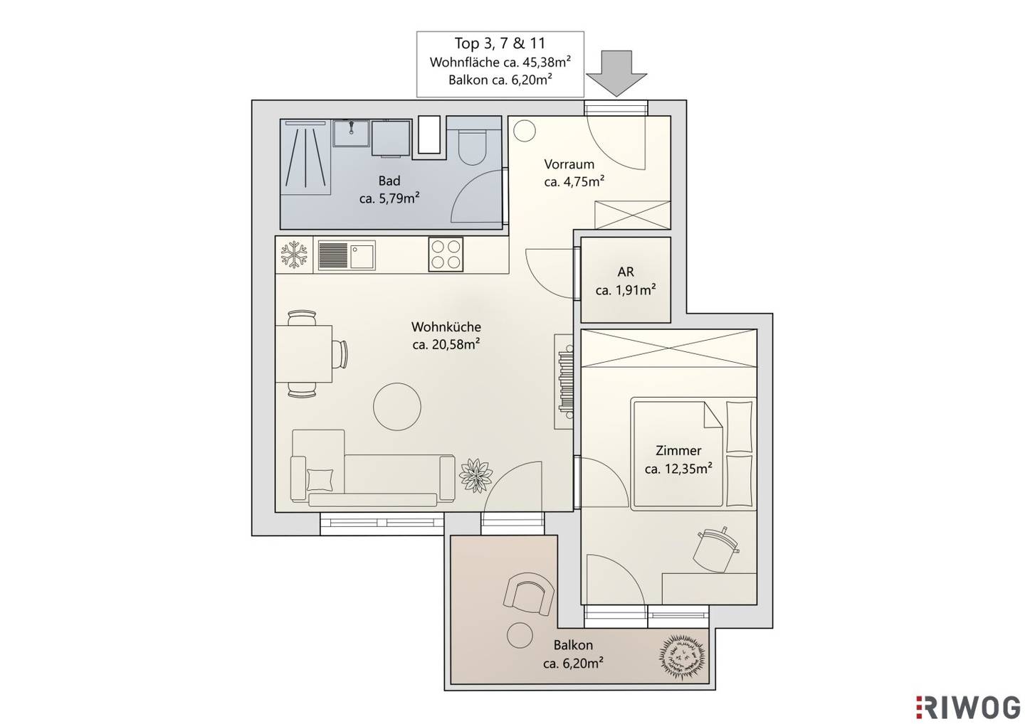 First occupancy after construction | south-facing 2-room apartment with balcony in quiet courtyard | optional underground parking spaces | air source heat pump