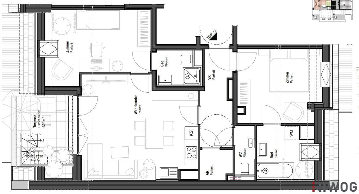 Modern top-floor new-build with XXL roof terrace and many technical refinements near the subway