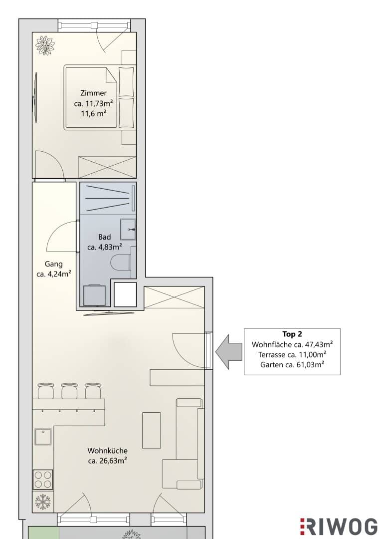 South facing private garden | First occupancy | two room garden apartment | quiet courtyard | air heat pump | optional underground parking space