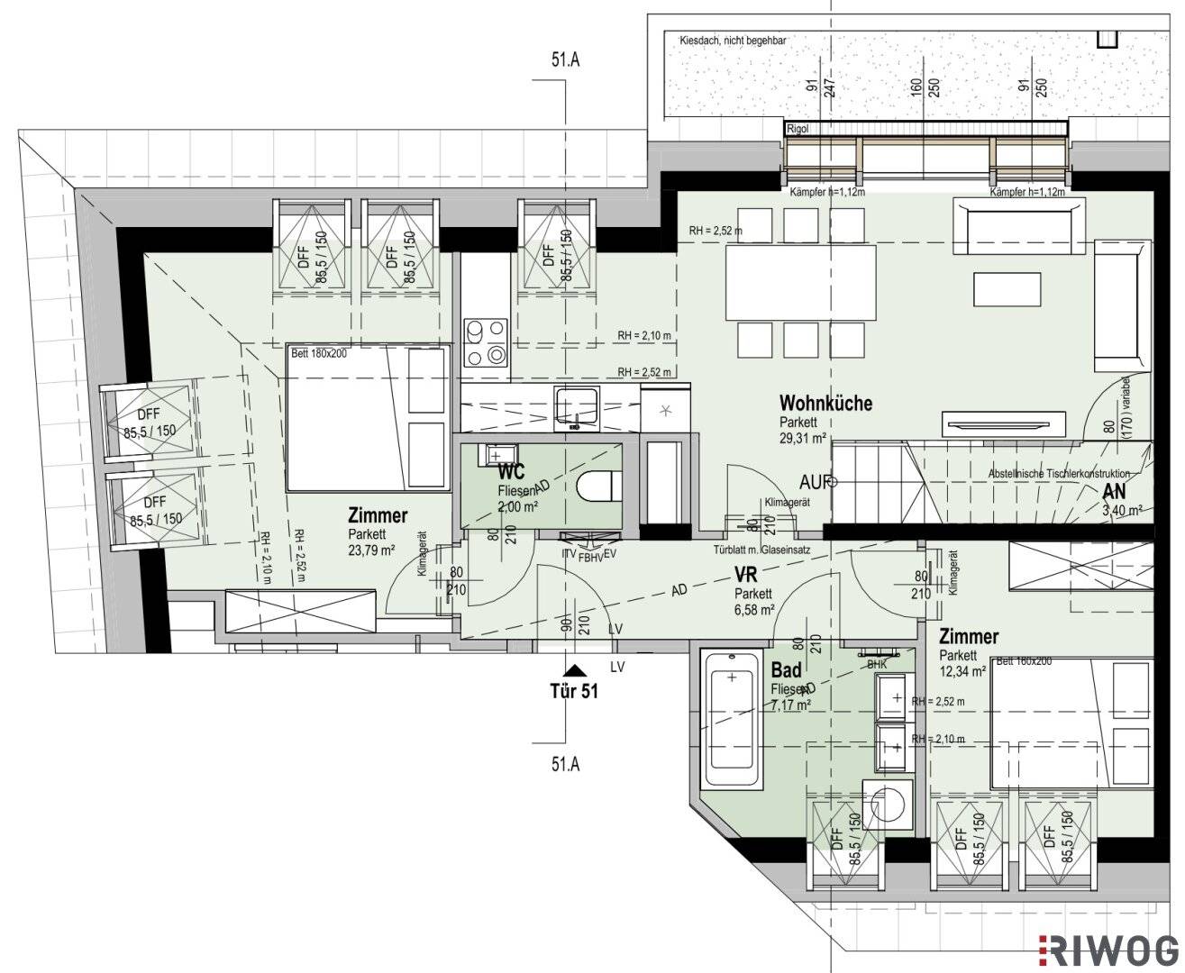 First occupancy with roof terrace near Alte Donau, 2nd attic floor, daylight bathroom, district heating, underground parking space optional, sustainable project