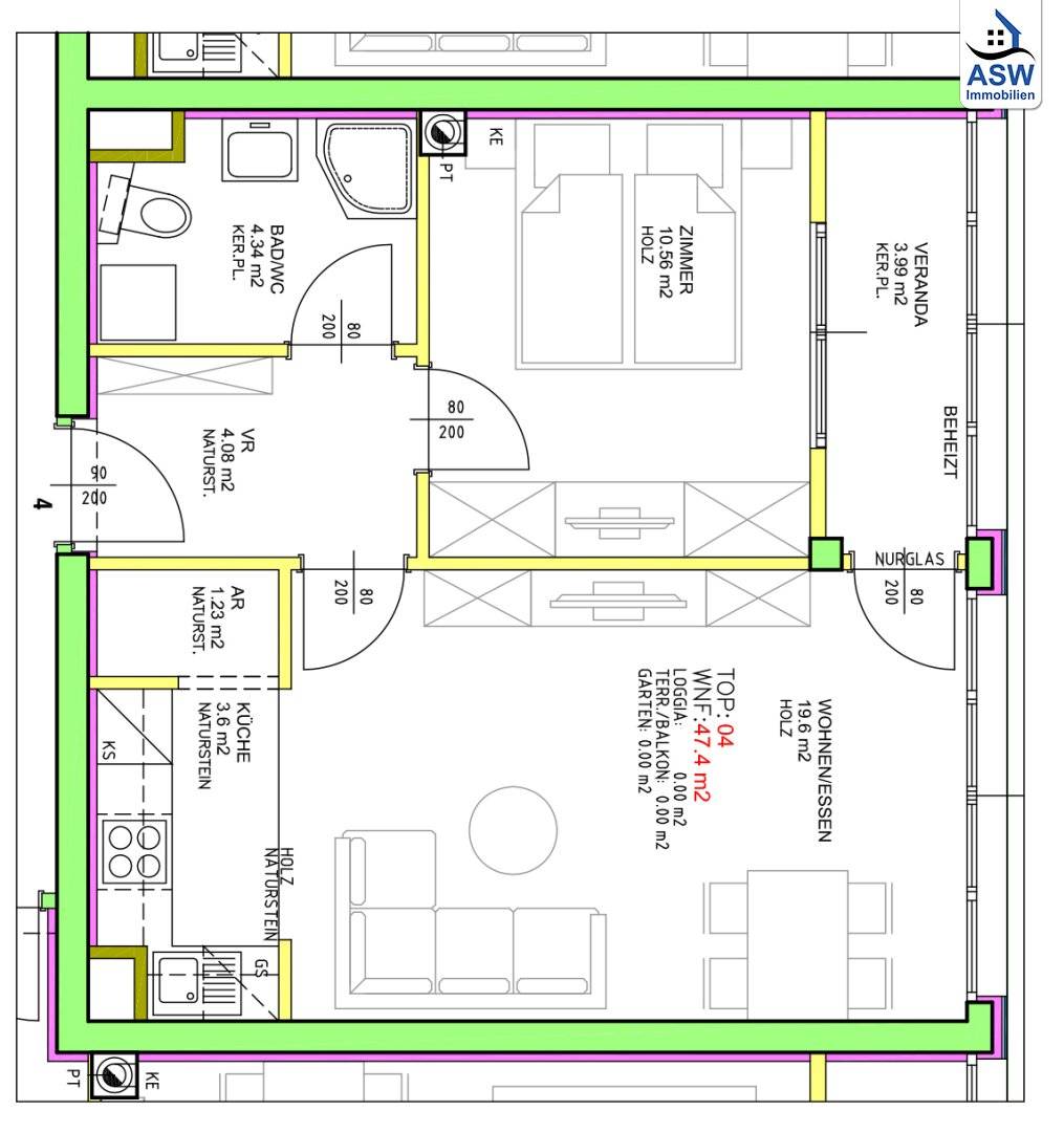 Great two room ground floor apartment with glazed veranda/loggia near the subway