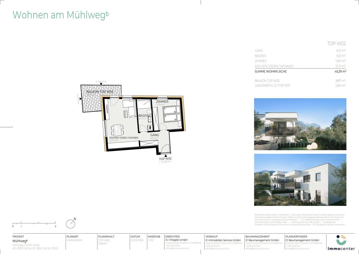 2 room apartment Top W02, Mühlwegᵇ, 6401 Inzing