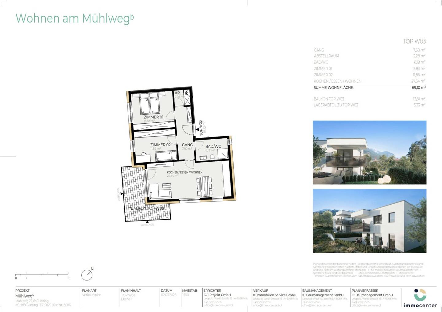 3 room apartment Top W03, Mühlwegᵇ, 6401 Inzing