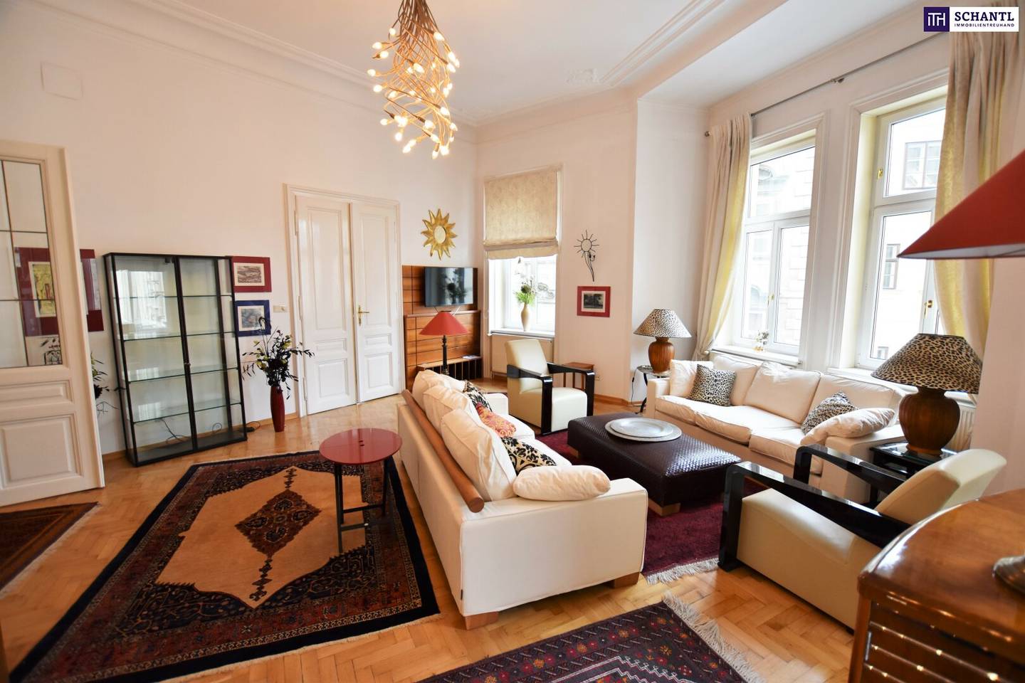 Representative luxury historic apartment in a great inner city location. Magnificent historic building on a quiet square in 1010 Vienna. Move in and feel at home