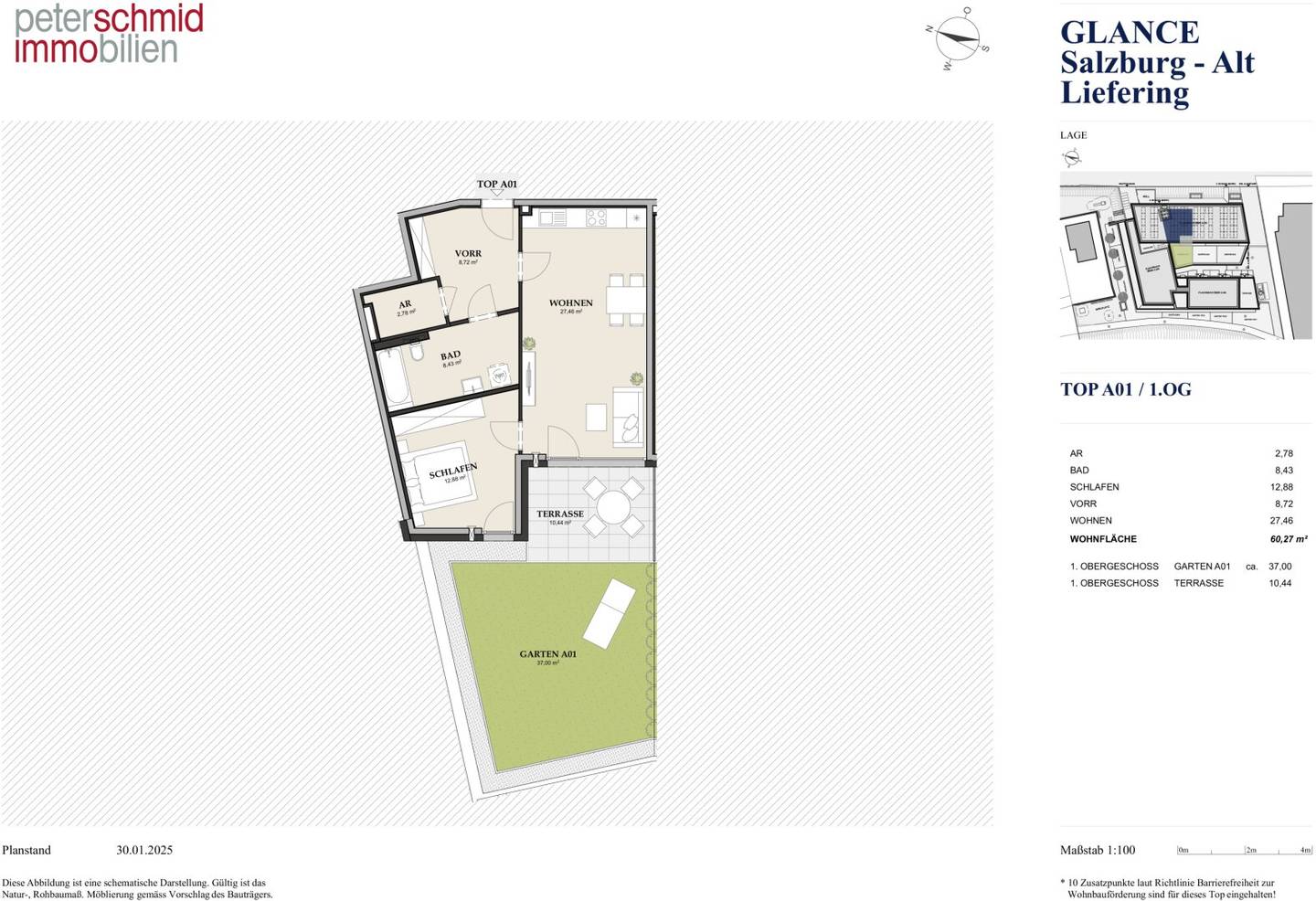 Commission-free New build two room garden apartment in Salzburg City Alt Liefering with underground parking and elevator Full housing funding