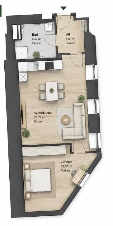 First occupancy Beautiful two room apartment on the ground floor in the inner courtyard 56 m² with underfloor heating and cooling and subway proximity in 1180 Wien