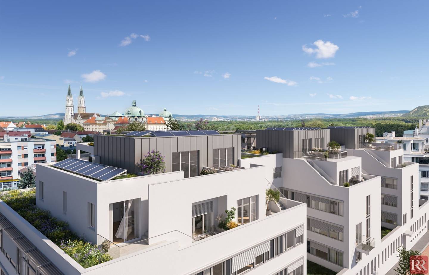 Panorama Terrassenresidenz über den Dächern von Klosterneuburg
