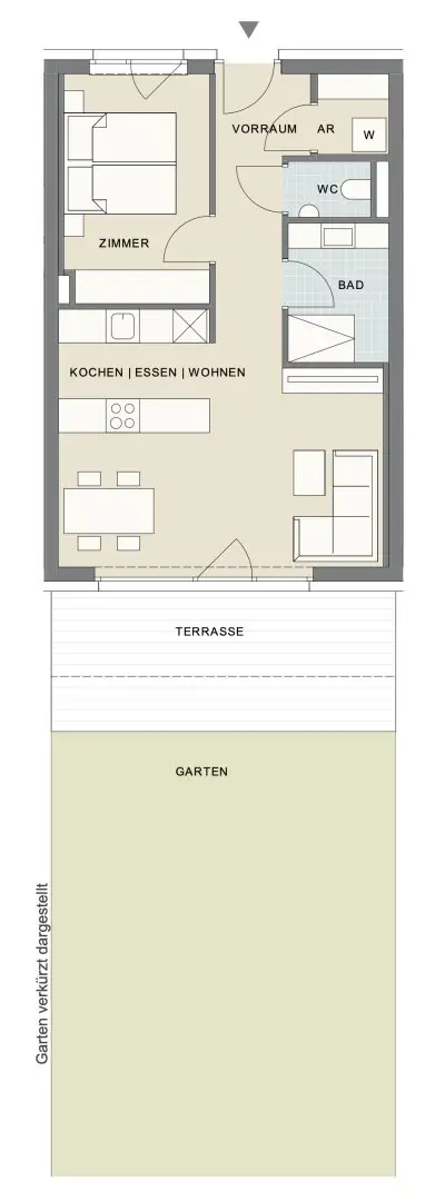 Nature-friendly 2-room apartment on the ground floor with garden idyll