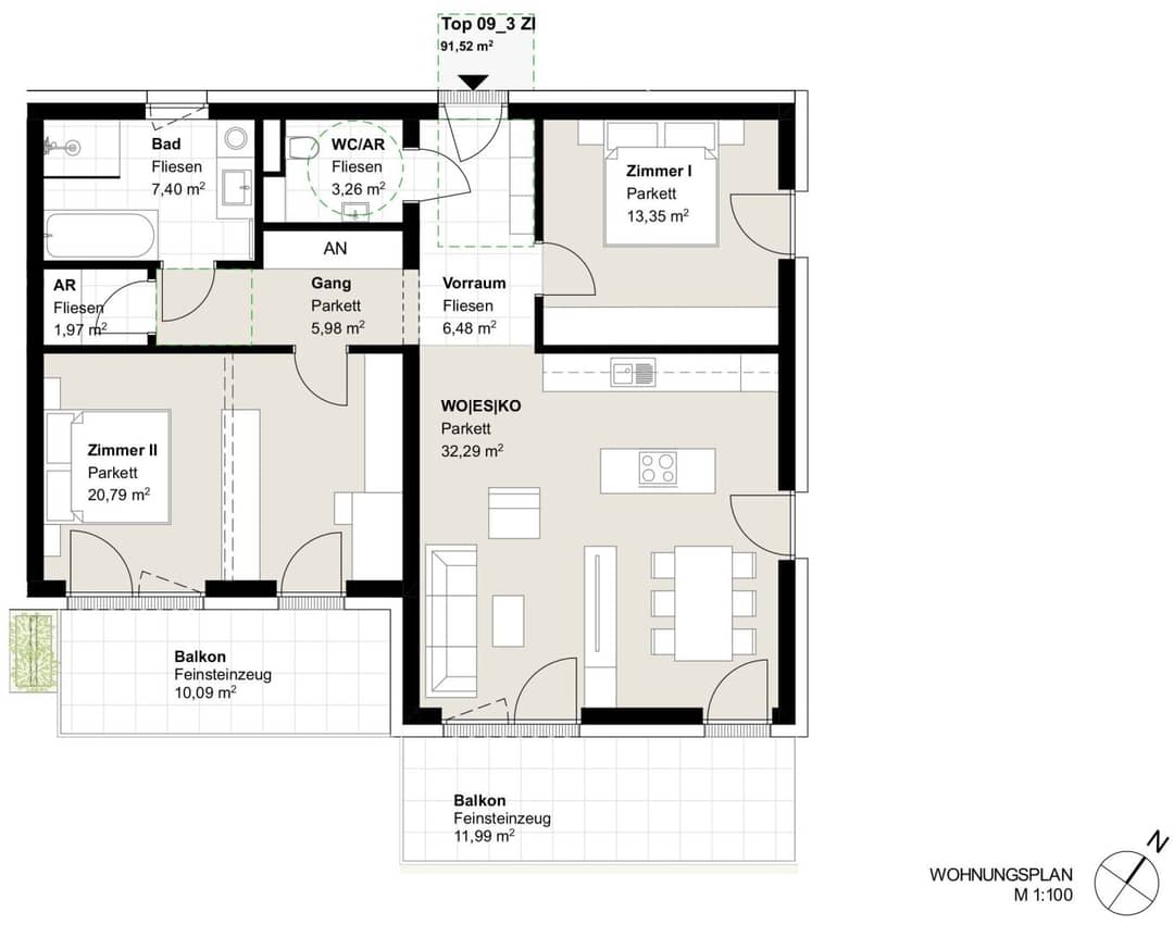 Ruhig gelegen, gut angebunden – 3-Zimmer-Wohnung mit zwei sonnigen Balkonen in Andritz