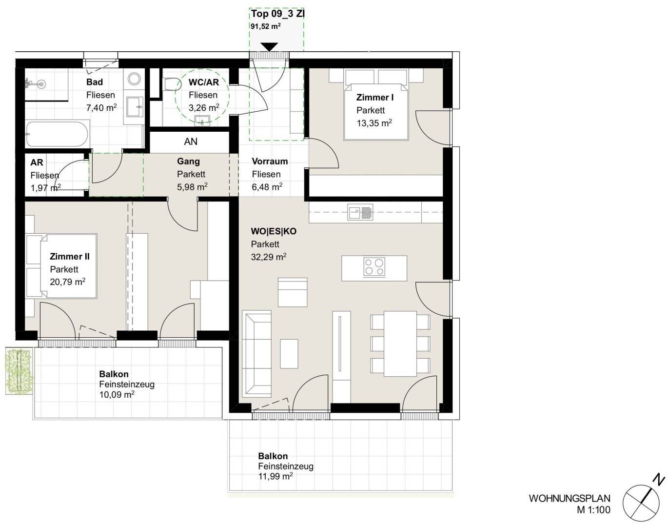 Quietly located, well connected 3 room apartment with two sunny balconies in Andritz