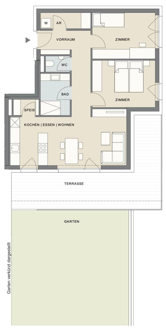 Quiet living: Charming 3-room apartment with garden