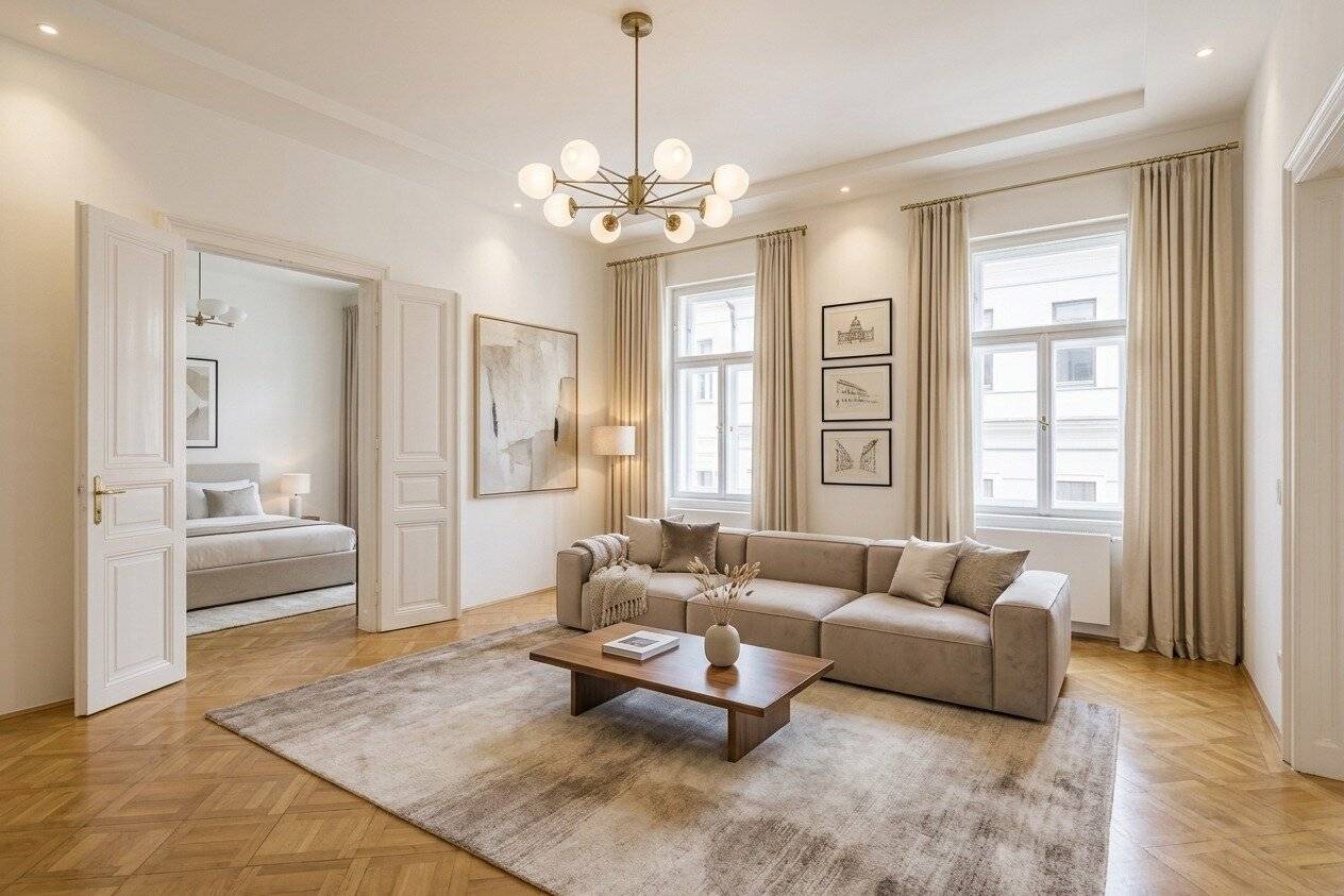Enchanting pre-war apartment with generous balcony and garage in a quiet prime location directly by Karlsplatz