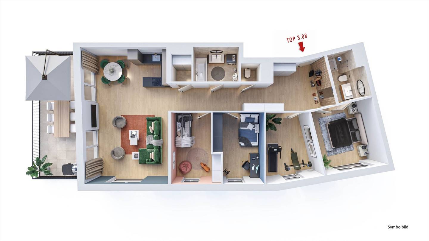 South facing 5 room apartment with large terrace Top 3.08