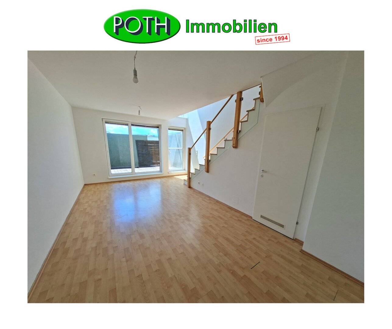 Maisonette apartment in the style of a terraced house with private garden, terrace and balcony plus access to a bathing pond