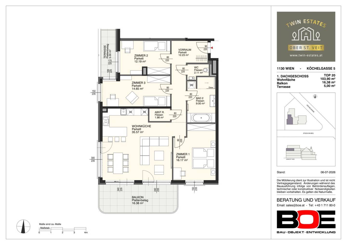 Well laid out 4 room attic apartment with dream view