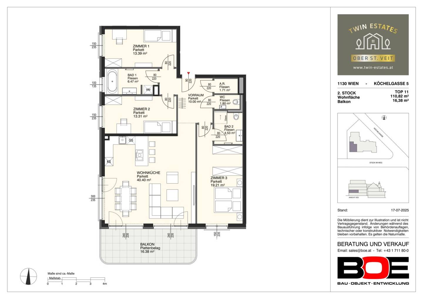 Charming and bright 4 room apartment with south facing balcony