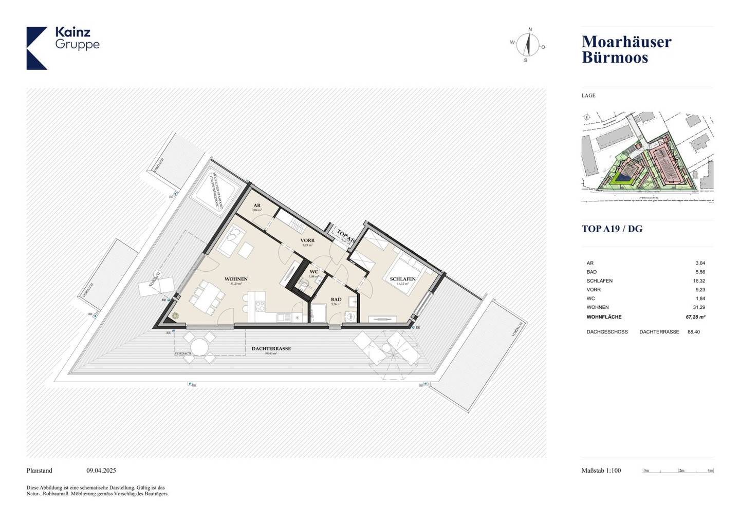 2 Zimmer Wohnung mit traumhafter 88m² großer Dachterrasse in Bürmoos!