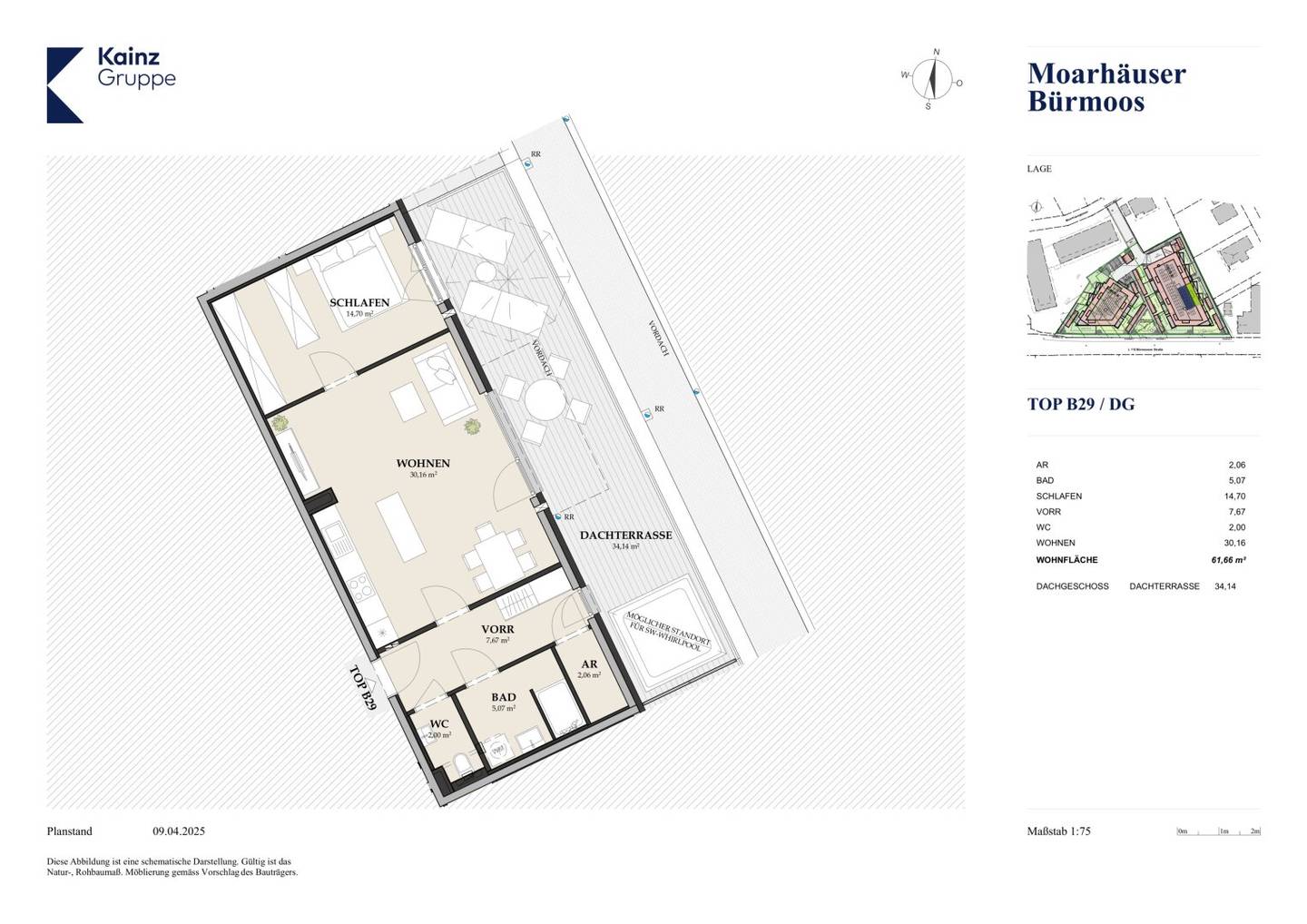 2 Zimmer Dachgeschoß Wohnung mit 34m² Terrasse in Bürmoos