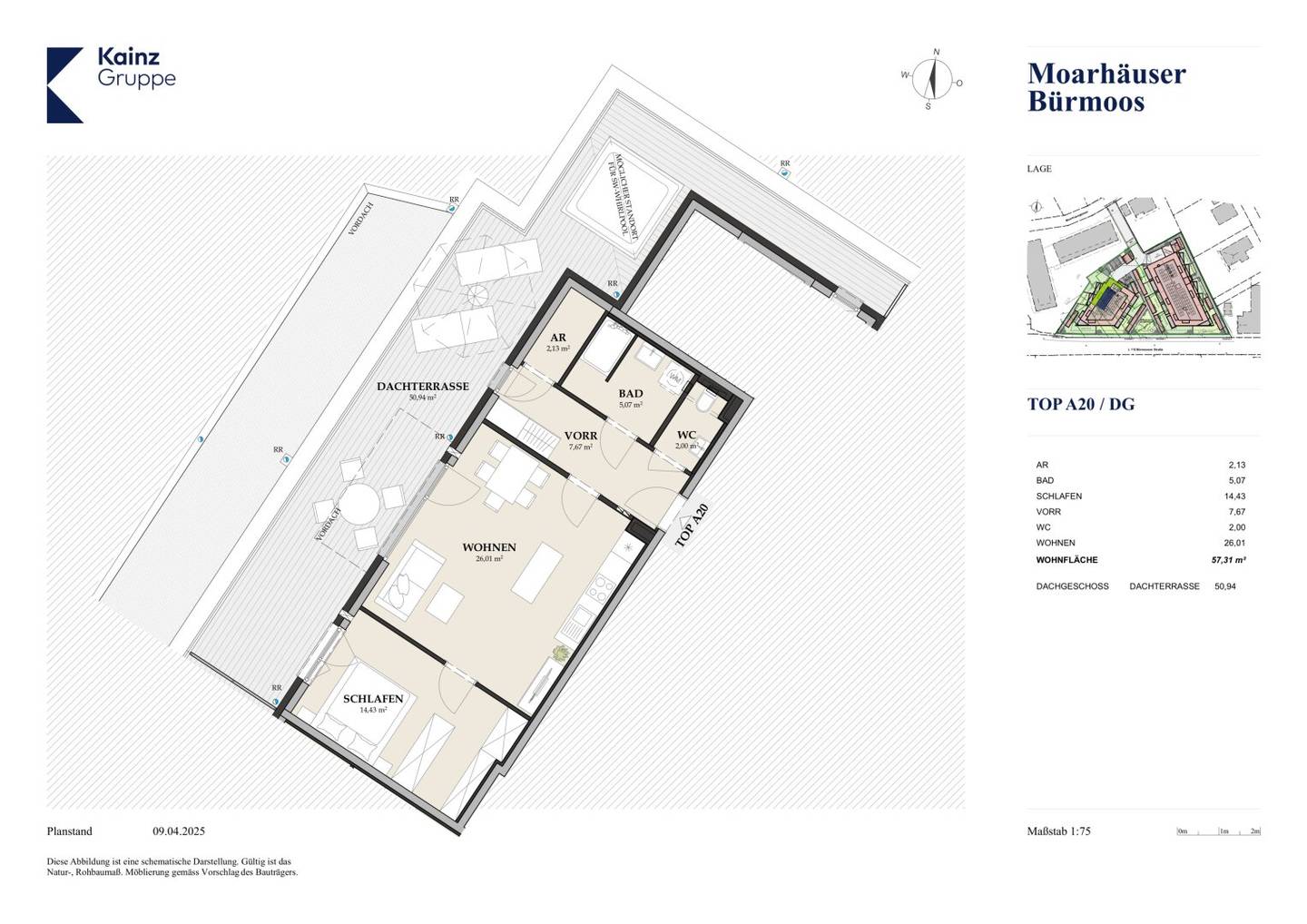 2 Zimmer Wohnung mit traumhafter 51m² großer Dachterrasse in Bürmoos!