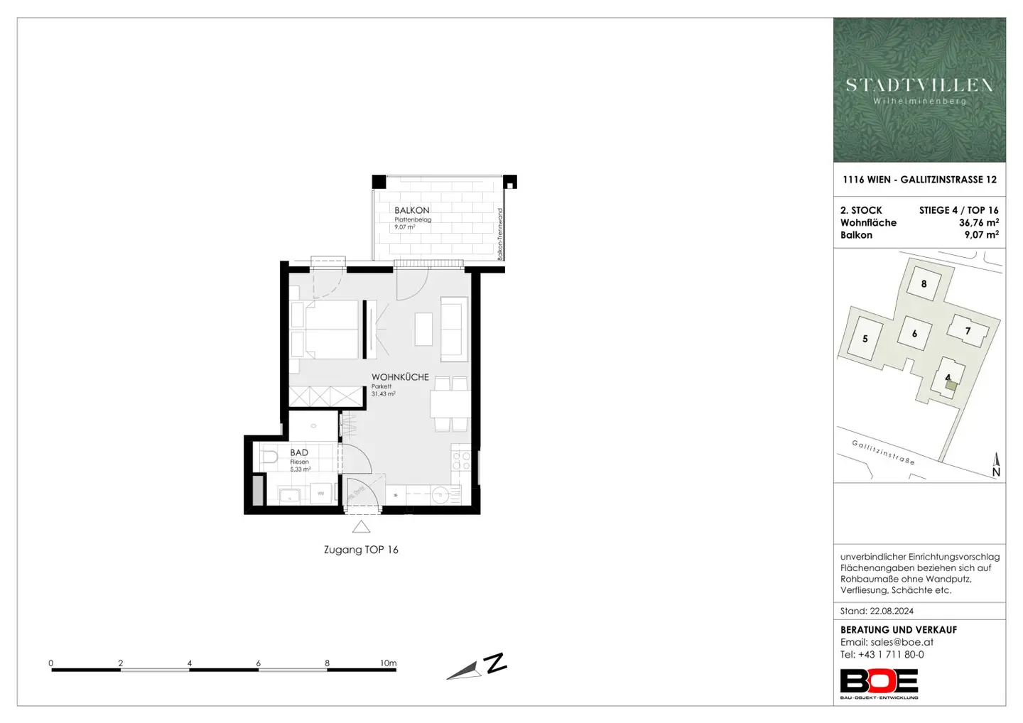 Freundliches Studio-Apartment mit Balkon und Ost Ausrichtung - STADTVILLEN WILHELMINENBERG