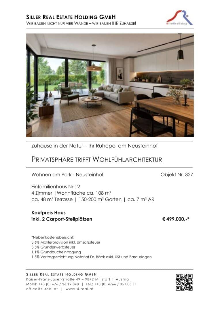 NEUSTEINHOF - Mehr Raum für Wohnträume: Neubauhaus in Steinfeld/Kärnten (Haus 2)