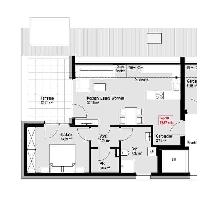 Dachgeschosswohnung 2-Zimmer, provisionsfrei