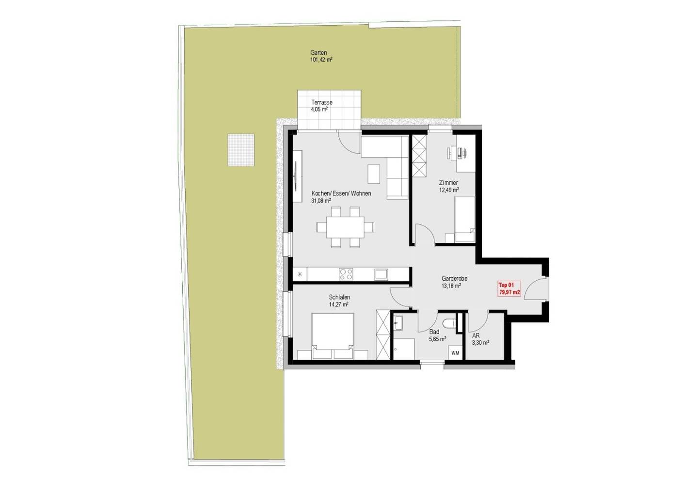 3-Zimmer-Gartenwohnung W1, provisionsfrei
