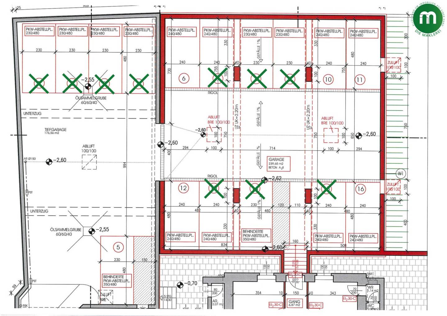 Garagenplan, X=vergeben