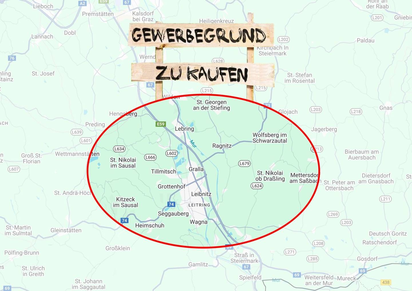 Bezirk Leibnitz: aufgeschlossenes Gewerbegrundstück ca. 4.000 m² zu kaufen