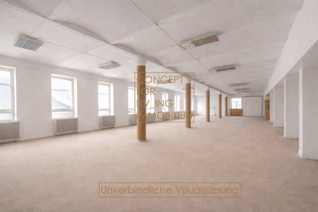 Bright warehouse/office on the 1st floor. Freight elevator. 3.80 m ceiling height. Flexible room layout. Near Hannovermarkt pure_living