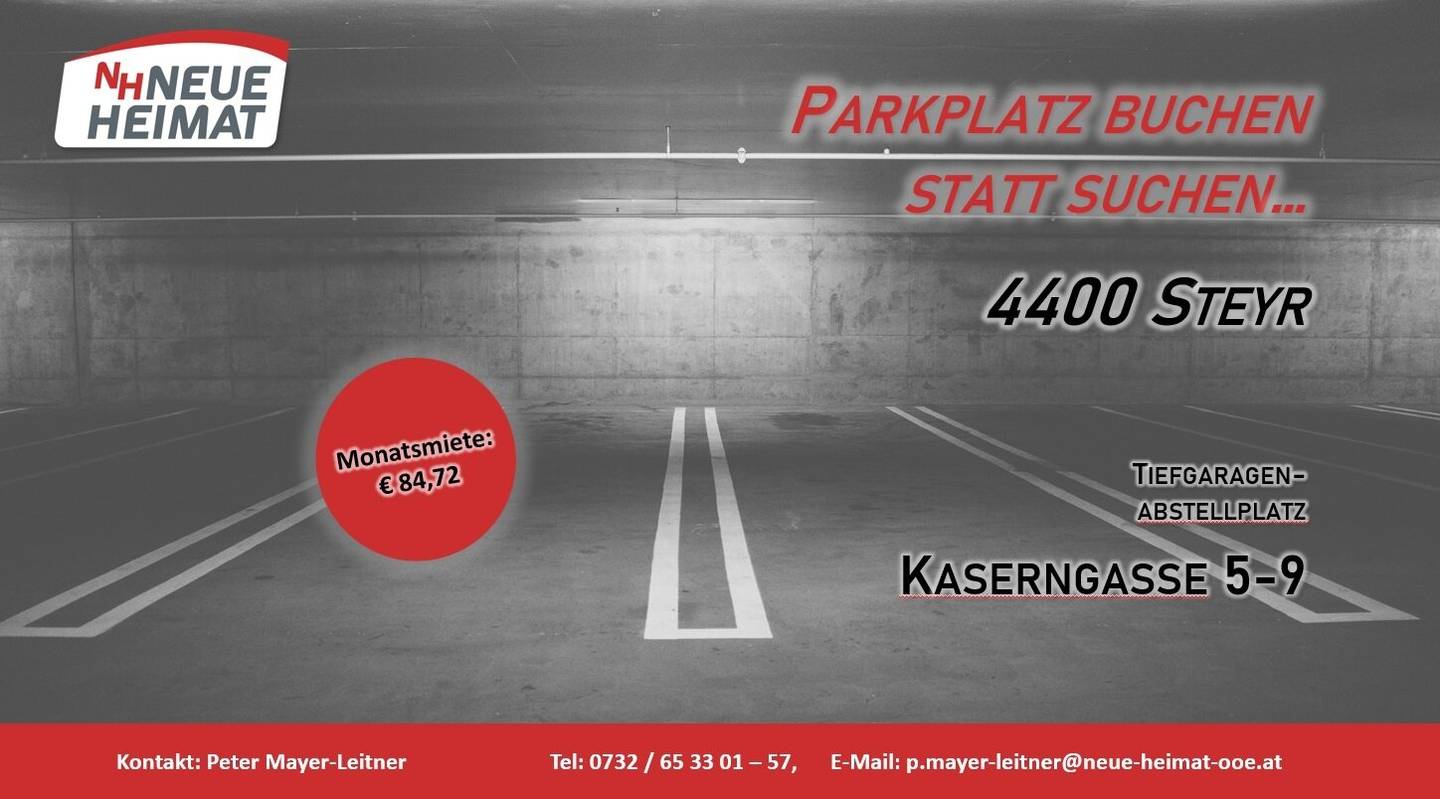 LASSEN SIE IHR AUTO NICHT IM REGEN STEHEN! - TIEFGARAGENPLÄTZE IN STEYR (Solaris am Tabor) ZU VERMIETEN!