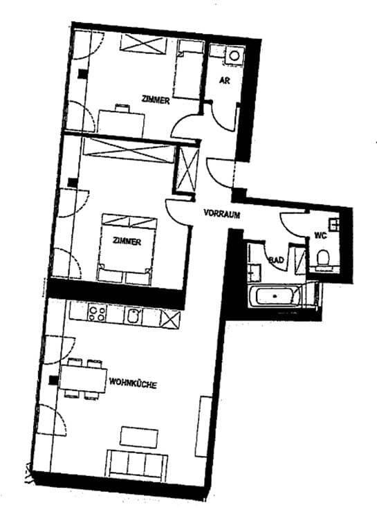 ARGENTINIERSTRASSE, klimatisiertes 82 m2 Dachgeschoß, 2 Zimmer, Wohnküche, Wannenbad, Parketten, Hauptbahnhof-Nähe