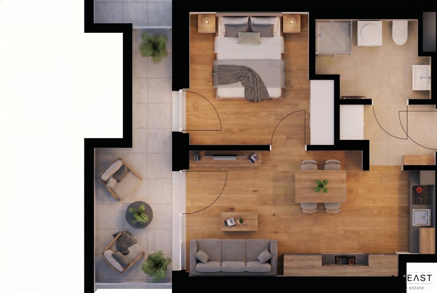 Two room new build with balcony and loggia commission free for buyers