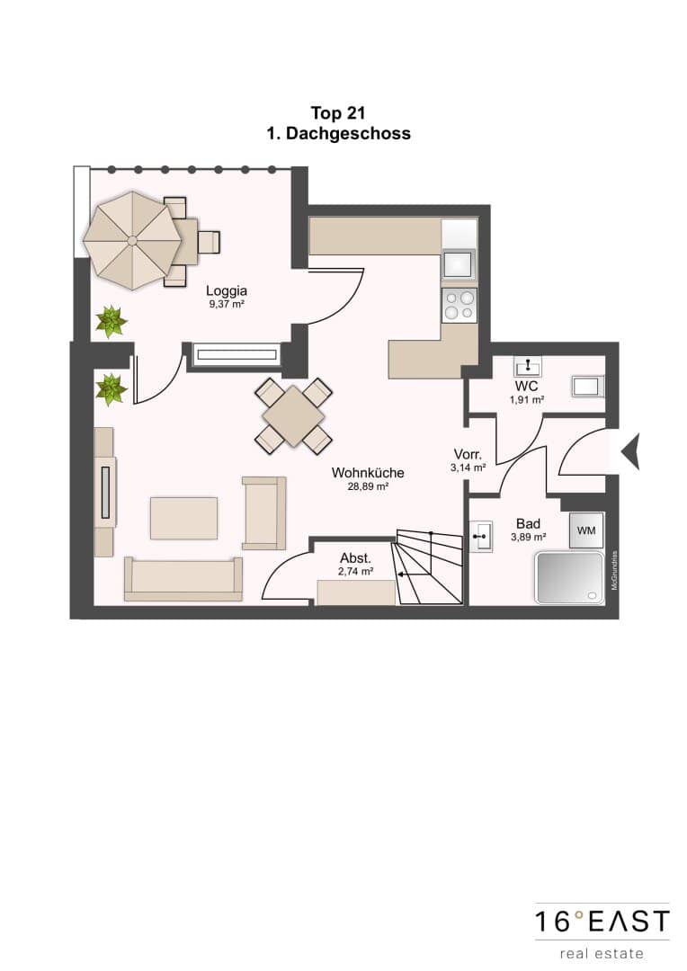 Two room maisonette apartment with a spacious terrace on living level