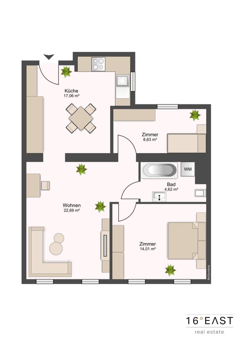 Bright 3 room old building apartment, south facing, perfect room layout