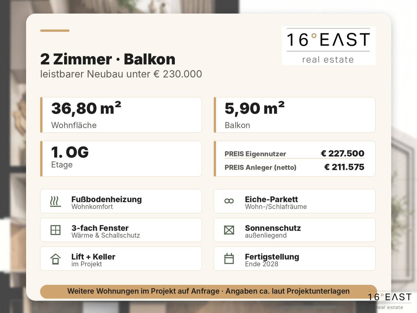 2-Zimmer-Neubau mit Balkon | unter € 230.000 | provisionsfrei für Käufer