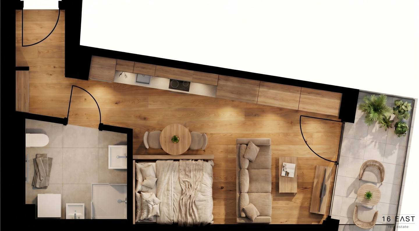 1 room new build with terrace commission free for buyers