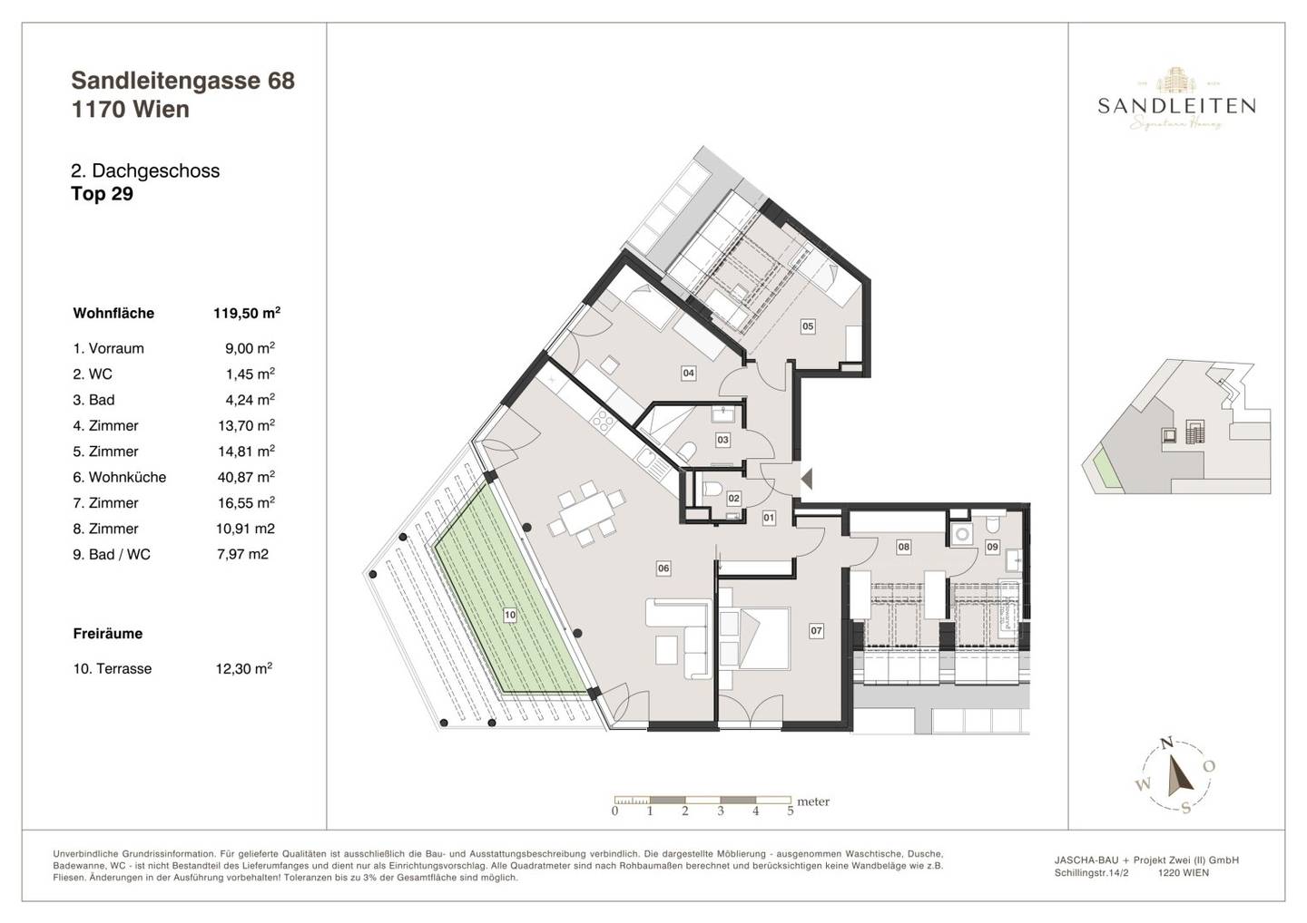 Family penthouse of top class: Rare 4 room attic apartment with terrace and panoramic view || Sandleitengasse 68