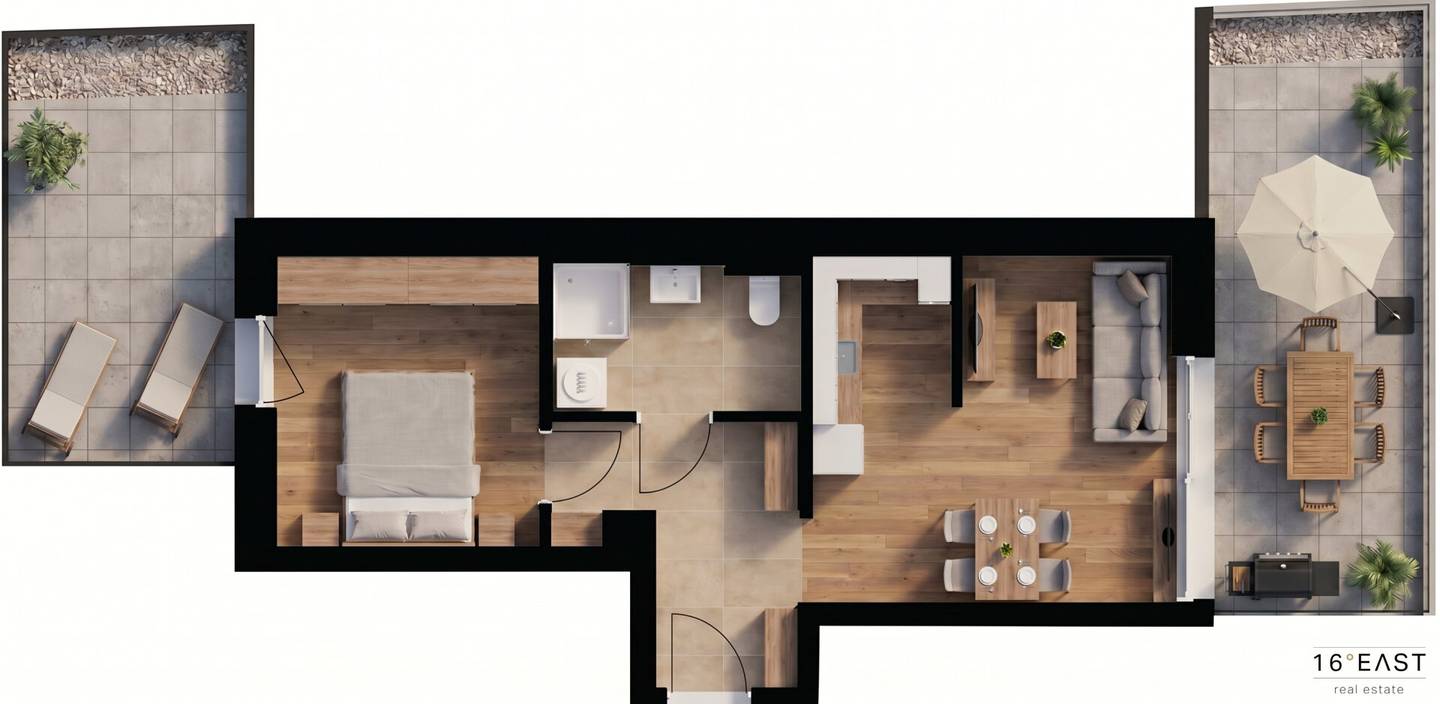 Two room new build with large roof terrace | approx. 33 m² outdoor space","de":"2-Zimmer-Neubau mit großer Dachterrasse | ca. 33 m² Freifläche"},